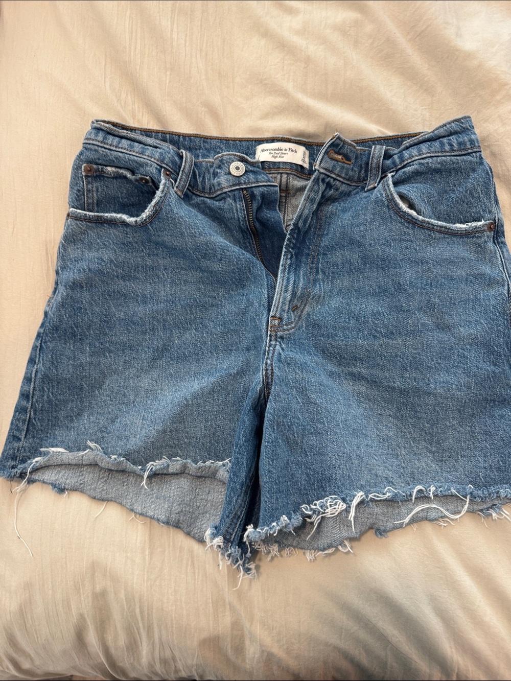 Abercrombie & Fitch Distressed High-Rise Denim Shorts - Blue